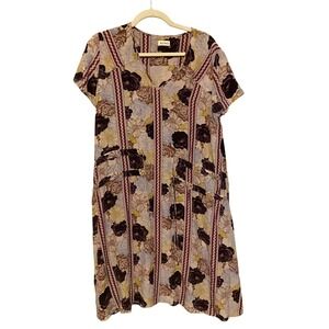 SUNO Floral Print Silk V Neck Short Sleeve Drawstring Waist Dress Womens Size 8